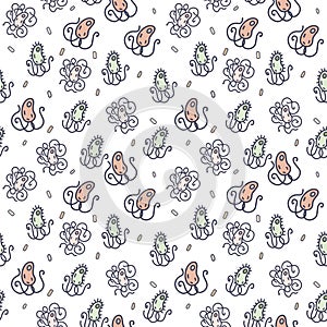 Bacteria color vector doodle simple seamless pattern