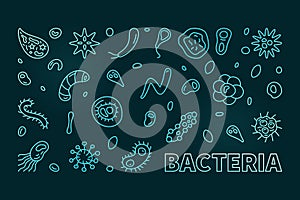 Bacteria concept Science horizontal colored banner with bacilli outline symbols - vector illustration