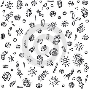 Bacteria and germs outline set. Microscopic bacterium and bacillus collection