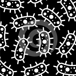 Bacteria icon isolated seamless pattern on black background