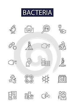 Bacteria line vector icons and signs. bacterium, biology, medical, medicine, virus, microbiology, illness,science