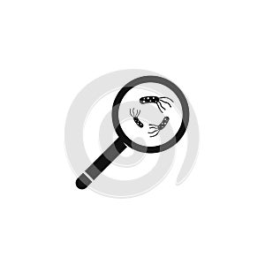 Bacteria with magnifying glass vector symbol logo icon photo