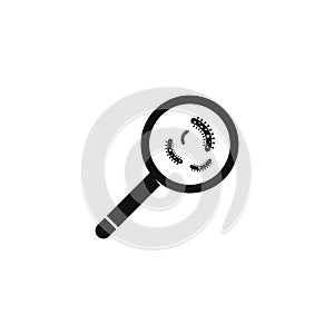 Bacteria with magnifying glass vector symbol logo icon photo