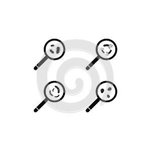 Bacteria with magnifying glass vector symbol logo icon photo