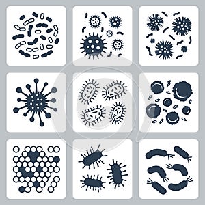 Bacteria, microbes icon set