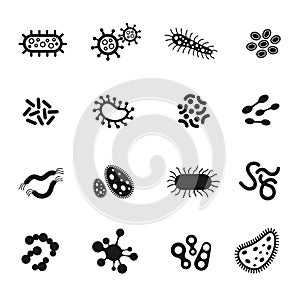 Bacteria, microbes, superbug, virus vector icons