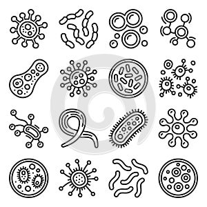 Bacteria, Microbes and Viruses Icons Set. Vector photo