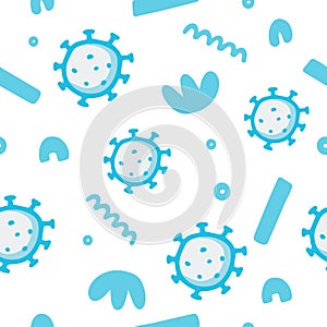 Bacteria seamless pattern, sketch doodle coronavirus illustration, isolated microorganism, vector ameba photo