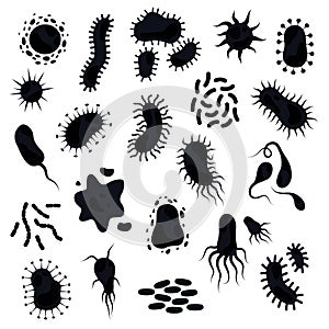 Bacteria silhouettes. Symbols for immune diseases of cell and infections or viruses danger black vector isolated icons