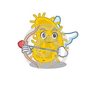 Bacteria spirilla in cupid cartoon character with arrow and wings