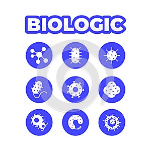 Bacteria, superbug, virus, microorganisms icons set