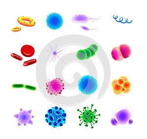 Bacteria types realistic vector icons set