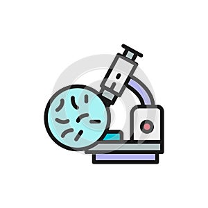 Bacteria under the microscope, probiotics flat color line icon.