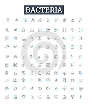 Bacteria vector line icons set. Bacterium, Microbe, Pathogen, Streptococcus, Salmonella, Ecoli, Staphylococcus