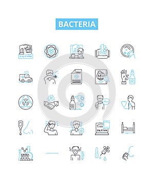 Bacteria vector line icons set. Bacterium, Microbe, Pathogen, Streptococcus, Salmonella, Ecoli, Staphylococcus