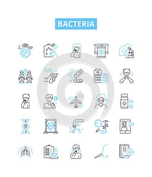 Bacteria vector line icons set. Bacterium, Microbe, Pathogen, Streptococcus, Salmonella, Ecoli, Staphylococcus