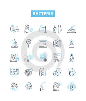 Bacteria vector line icons set. Bacterium, Microbe, Pathogen, Streptococcus, Salmonella, Ecoli, Staphylococcus photo