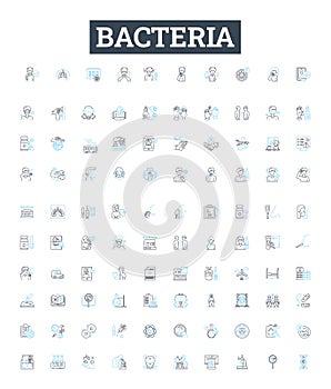 Bacterias línea iconos colocar. bacterias microbio patógeno,, escuela 