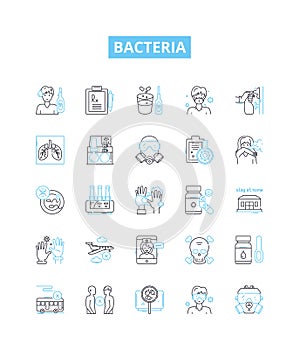 Bacteria vector line icons set. Bacterium, Microbe, Pathogen, Streptococcus, Salmonella, Ecoli, Staphylococcus photo