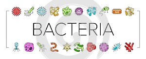 bacteria virus bacterium cell icons set vector