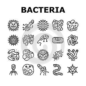bacteria virus bacterium cell icons set vector
