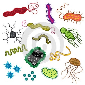 Bacteria and virus cells germs epidemic bacillus icons isolated vector illustration set design