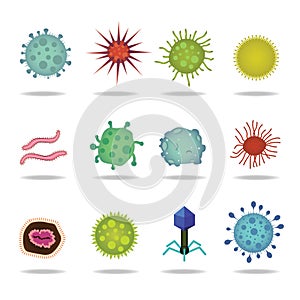 Bacteria virus cells germs epidemic bacillus icons vector illustration