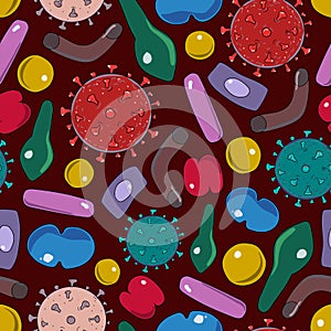 Bacteria virus and germs microorganism cells green inversion seamless pattern vector illustration