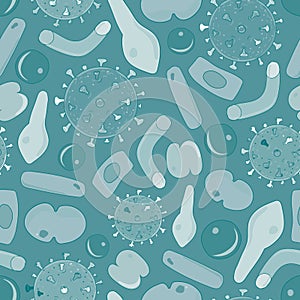 Bacteria virus and germs microorganism cells green inversion seamless pattern vector illustration