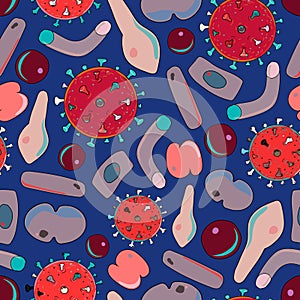 Bacteria virus and germs microorganism cells green inversion seamless pattern vector illustration