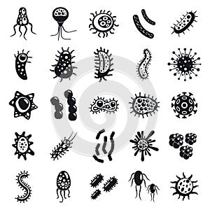 Bacteria virus icons set, simple style