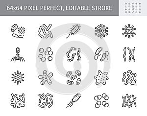 Bacteria, virus, microbe line icons. Vector illustration included icon as microorganism, germ, mold, cell, probiotic photo