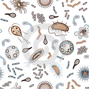 Bacteria and virus seamless pattern color