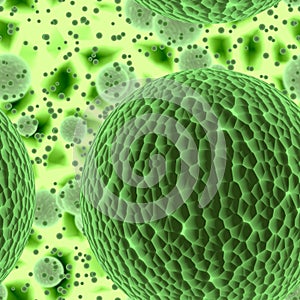 Bacteria or virus spheres with green background