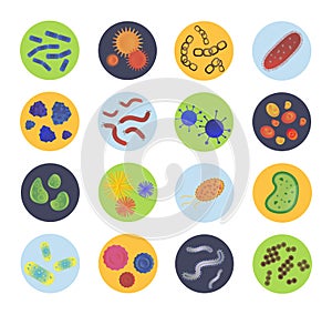 Bacteria virus vector icons set