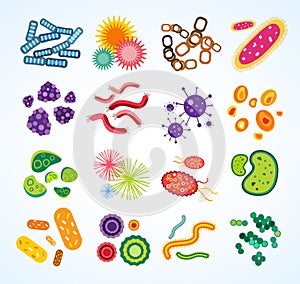 Bacteria virus vector icons set