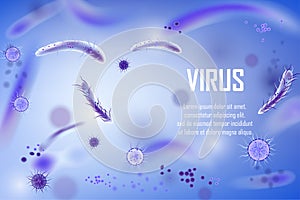Bacteria and viruses cell ad design. Virus and bacteria microbe infection medical banners. Realistic 3d illustration