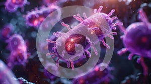 Bacteria visualisation, close up view under the microscope. Healthcare and scientific research concept