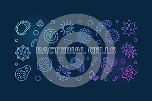 Bacterial cells blue horizontal banner. Vector line illustration