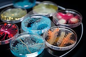 Bacterial colonies thriving in a lab dish. Generative AI