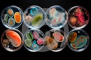Bacterial colonies thriving in a Petri dish. Generative AI