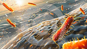 Bacterial Invasion: Microscopic Pathogens Attacking Host Surfaces photo