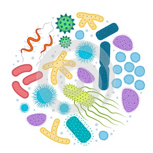 Bacterias, germs and viruses on white