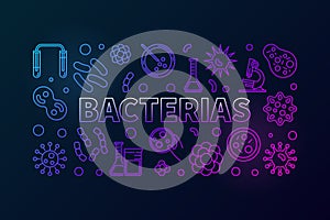 Bacterias horizontal colorful illustration or banner on dark bac