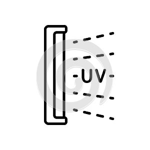 Bactericidal UV lamp. Linear icon of disinfection light. Black simple illustration of medical device for home, clinic, hospital.