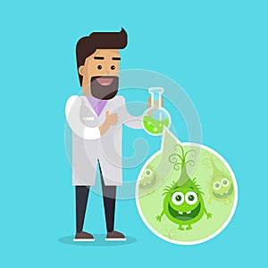 Bacteriologist with Bacteria in Glass Flask Vector photo