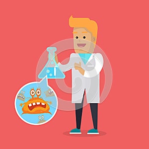 Bacteriologist with Bacteria in Glass Flask Vector photo