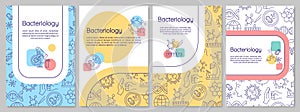 Bacteriology brochure template. Healthcare research. Flyer, booklet, leaflet print, cover design with linear icons photo