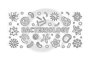 Bacteriology line banner. Vector bacteria illustration