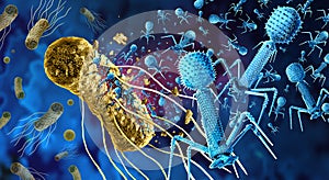 Bacteriophage and Phage Replicating Killing Bacteria photo